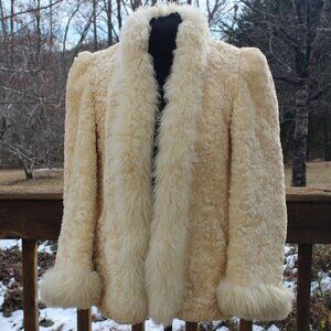 VTG FUR COAT Virgin Lamb Shearling Body-Mongolian Lamb Fur Collar & Cuffs 1980s